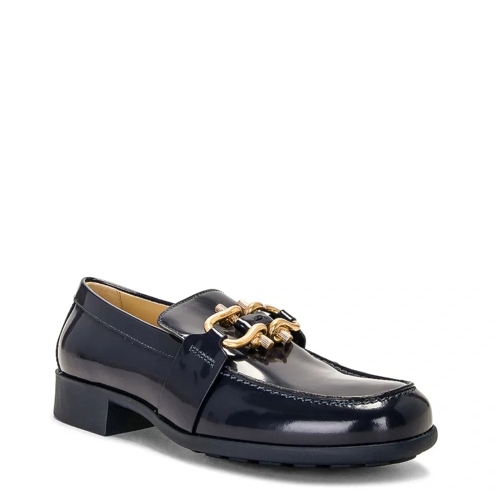 Bottega Veneta black Patent Leather Loafers with Gold‎ Chain